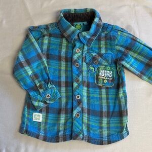 Gagou Tagou - Blue and Green Plaid Kids Button Down Flannel Shirt